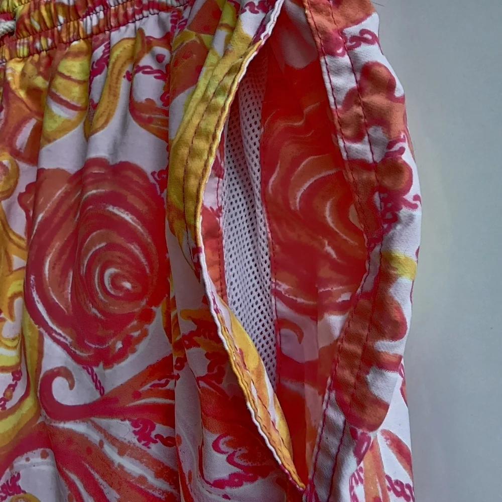 Lilly Pulitzer Men's Capri Trunk Yellow Pink Drawstring Mesh Lined Swim Shorts M